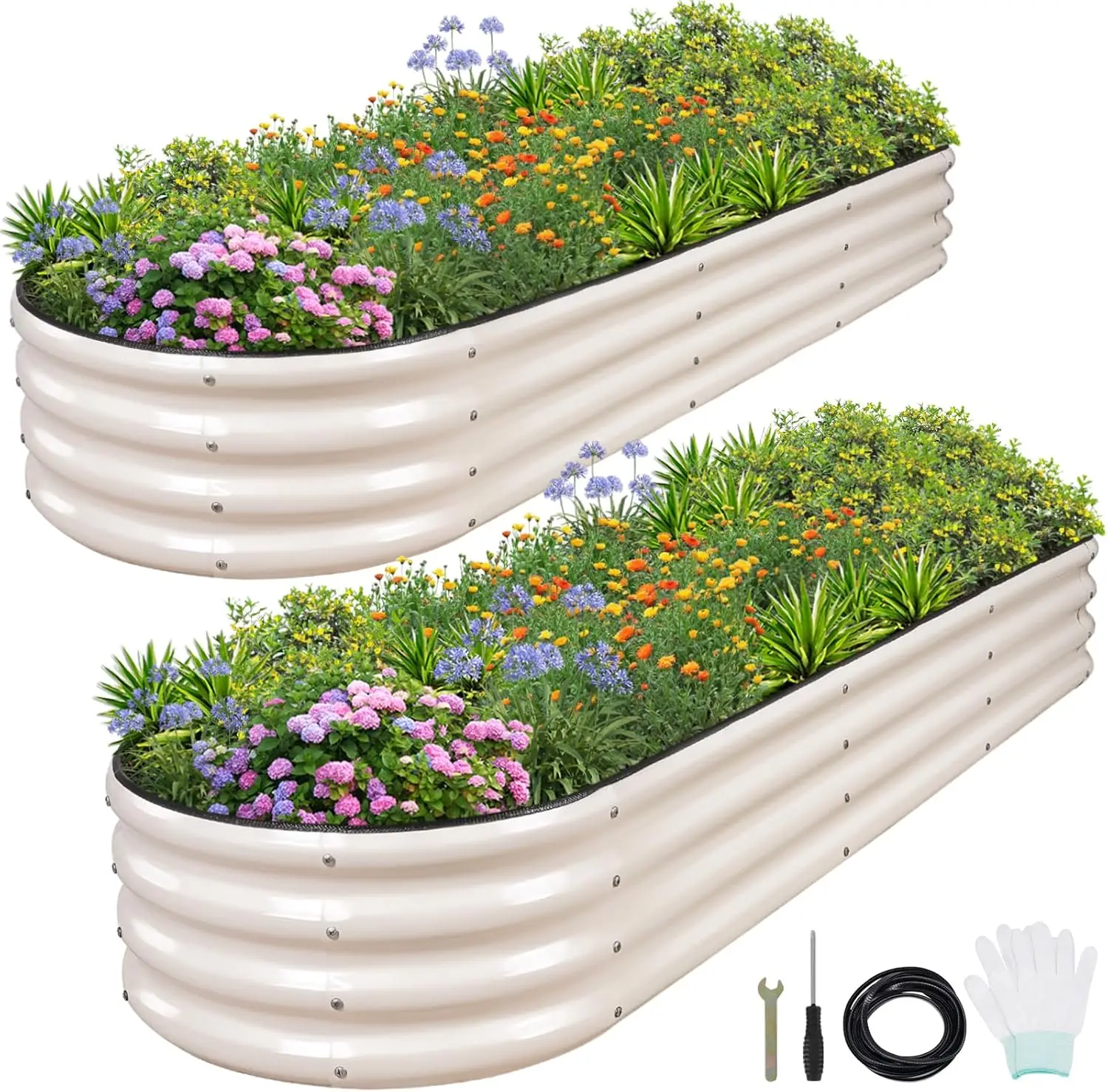 

8x2x1ft Galvanized Metal Raised Garden Bed 2 Pack for Plants, Vegetables, Flowers
