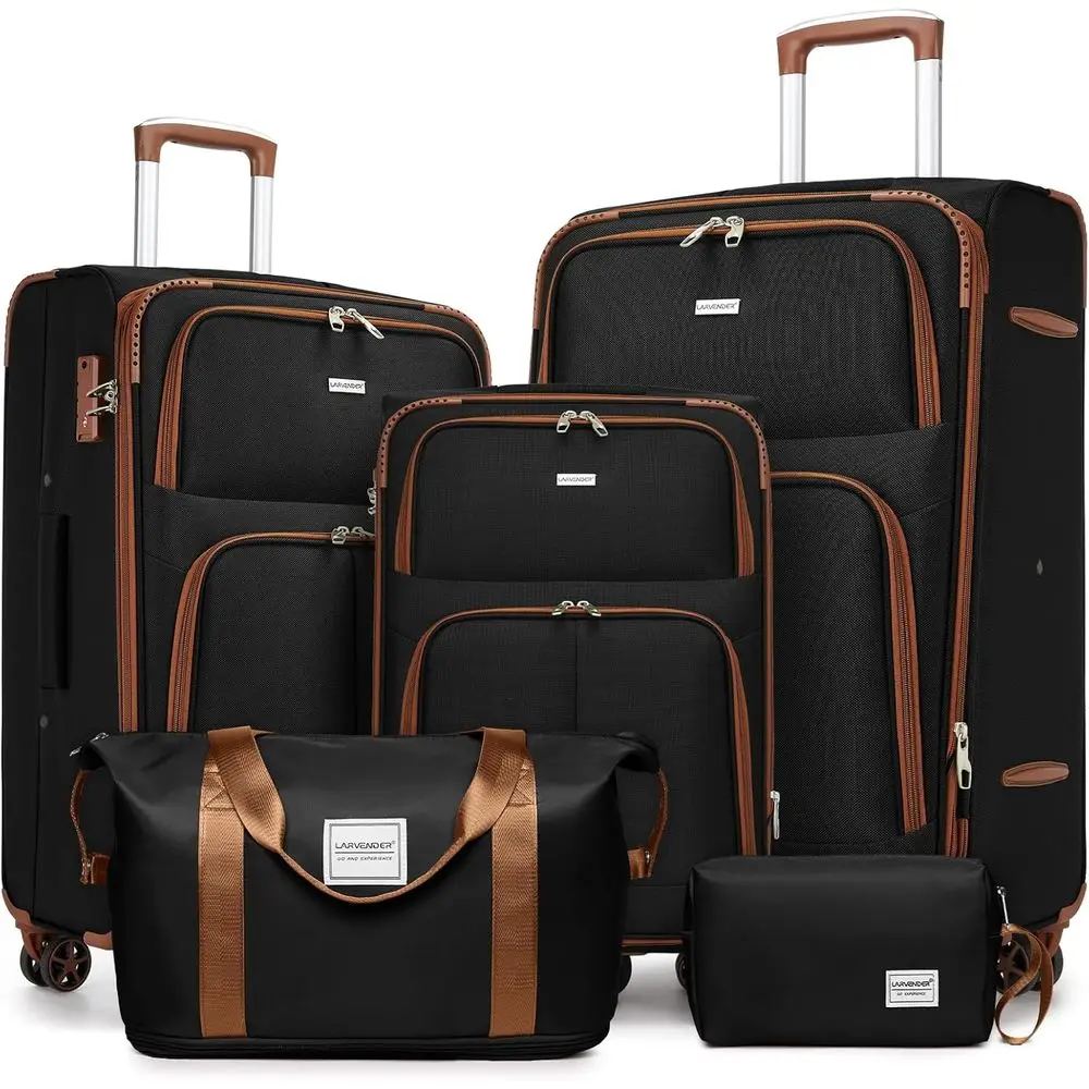 

5-Piece Expandable Suitcase Set with Spinner Wheels, Lightweight Hard Shell Rolling Luggage for Travel, Suitable for Men and Wom