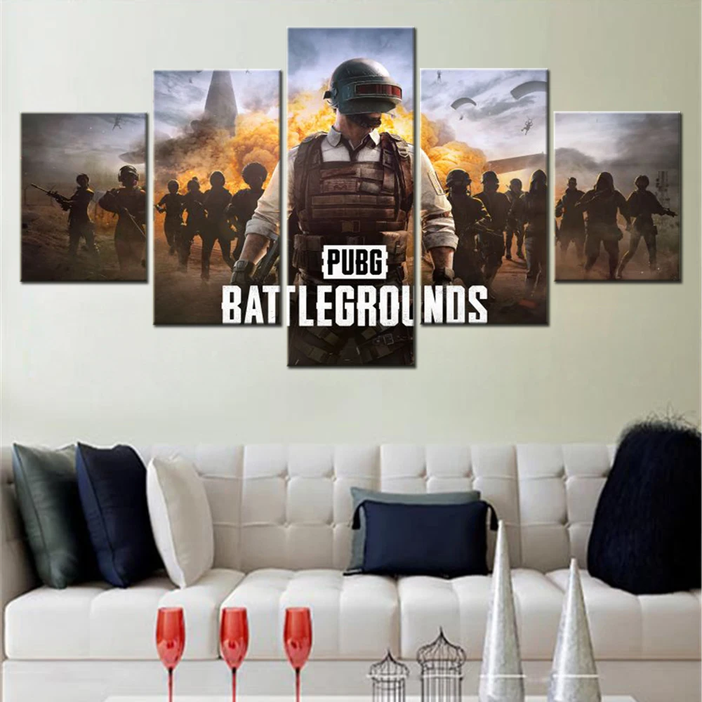 5 Pieces Wall Art Canvas Games PUBG Wallpaper Poster Painting Home Decor Living Room Picture Print Bedroom Artwork Framework