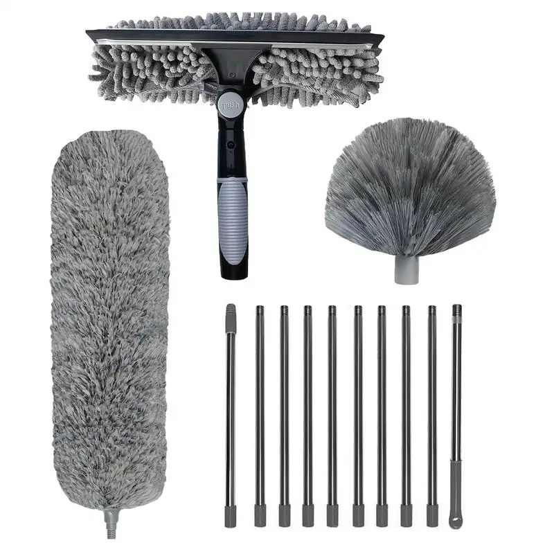 2in1 قابلة للتمديد مُنظف نوافذ طقم أدوات 180 تدوير مقبض طويل نافذة ممسحة المنزلية ممسحة منظف الغبار فرشاة جديد #5