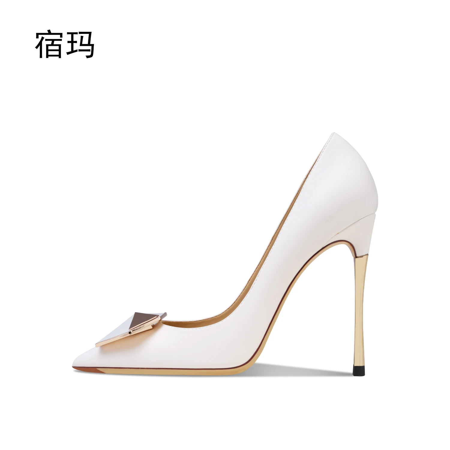 Real Leather Women Pointed Toe Stiletto High Heels Metal Button Party Pumps Lady Formal Dress Shoes Thin Heel Women's Shoes 6cm