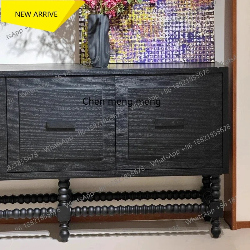 

cqy French medieval solid wood black dining side entrance cabinet retro carved three-door locker