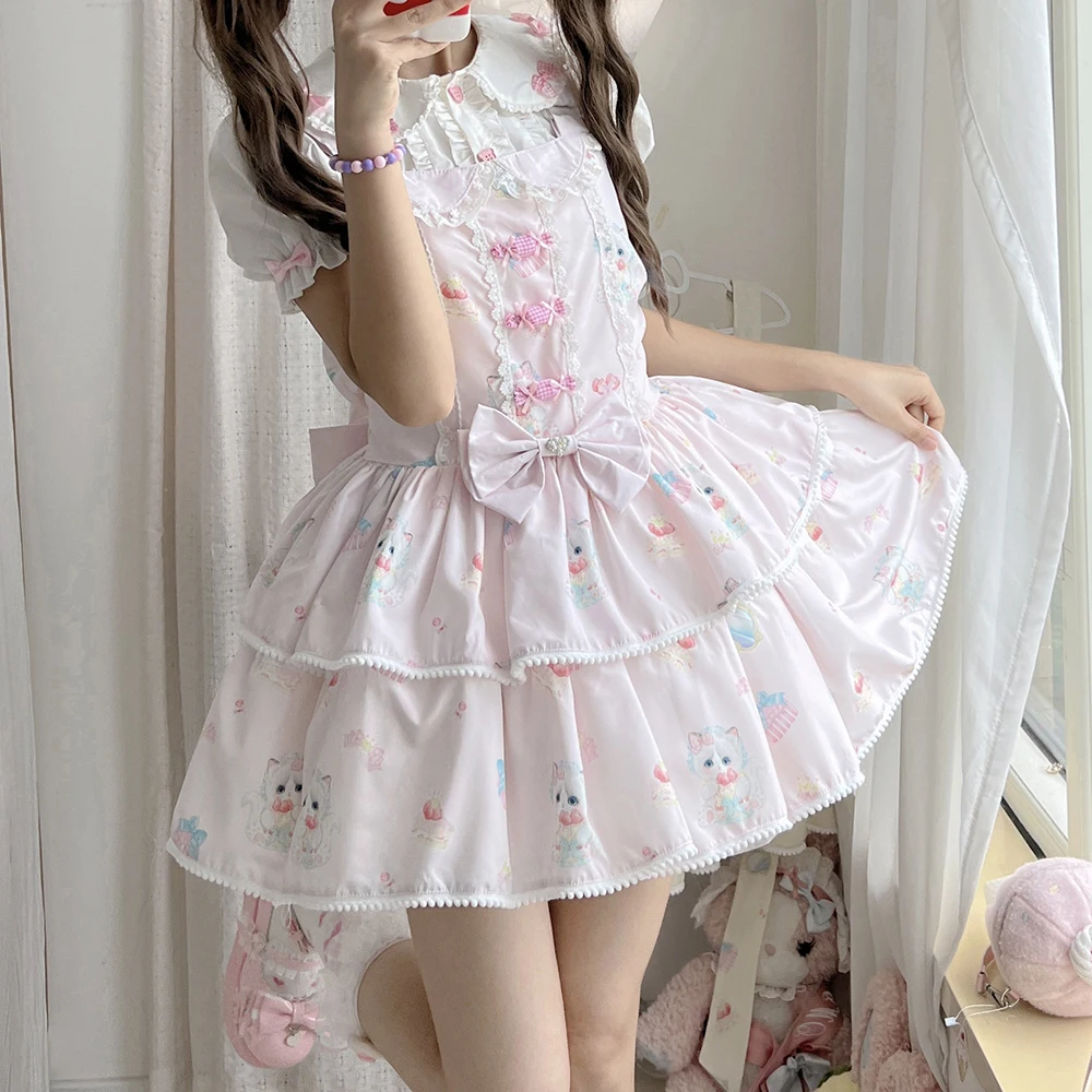

Lolita sweet two strap skirt jsk lolita cute rabbit babe cute genuine sweet strap skirt long dresses for women