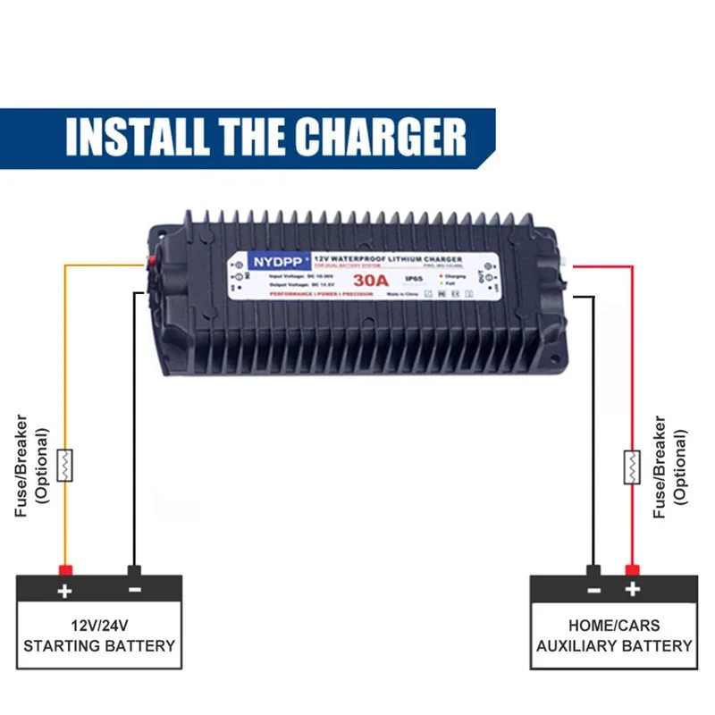 12V/24V 30A/15A ładowarka samochodowa akumulator litowo-żelazowo-fosforanowy (LiFePO4) ładowarka 14.6V/29.2V, podwójna bateria izolator do łodzi RVs