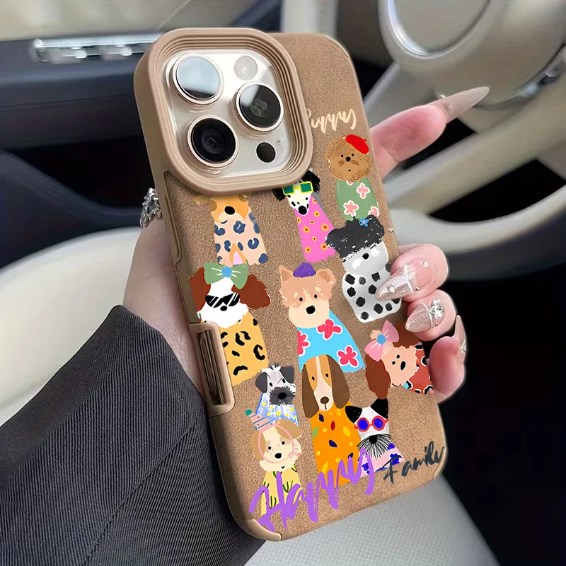 Colorful Cute Dog Executive Fiber Leather Case For iPhone 16 Pro Max 17 15 14 Pro 13 12 11 Pro Max 16E 7 8 Plus Shockproof Funda - view 2