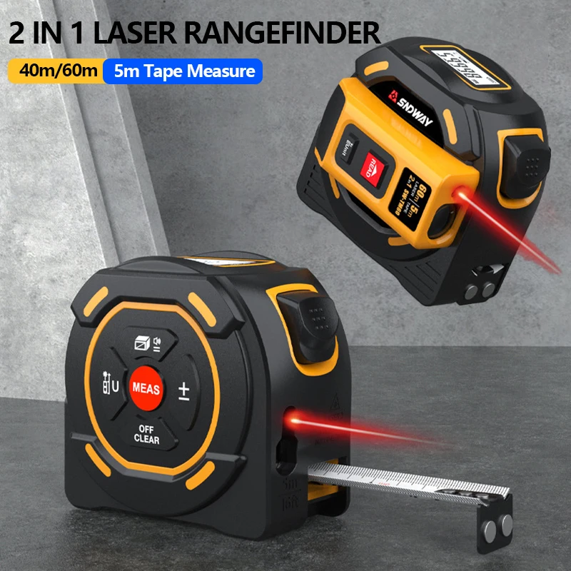 40/60m 2 in 1 Laser Rangefinder with 5m Tape Measure Ruler,LCD Display Digital Laser Distance Meter Measuring Laser Tape Measure