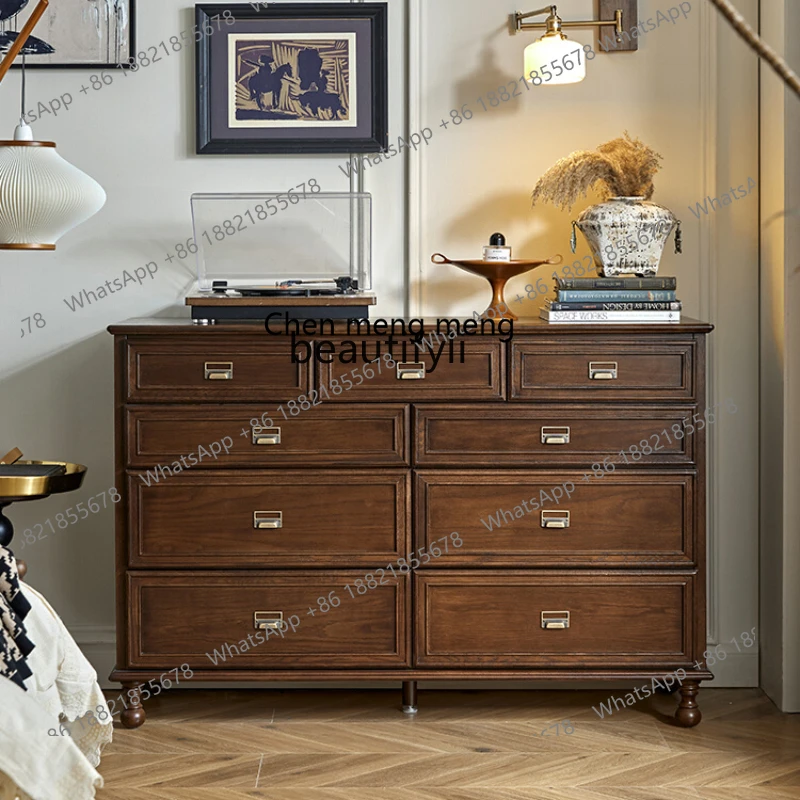 X Retro Solid Wood Nine-Drawer Cabinet Bedroom Living Room Storage Organizer Drawer Bed Tail Storage Cabinet