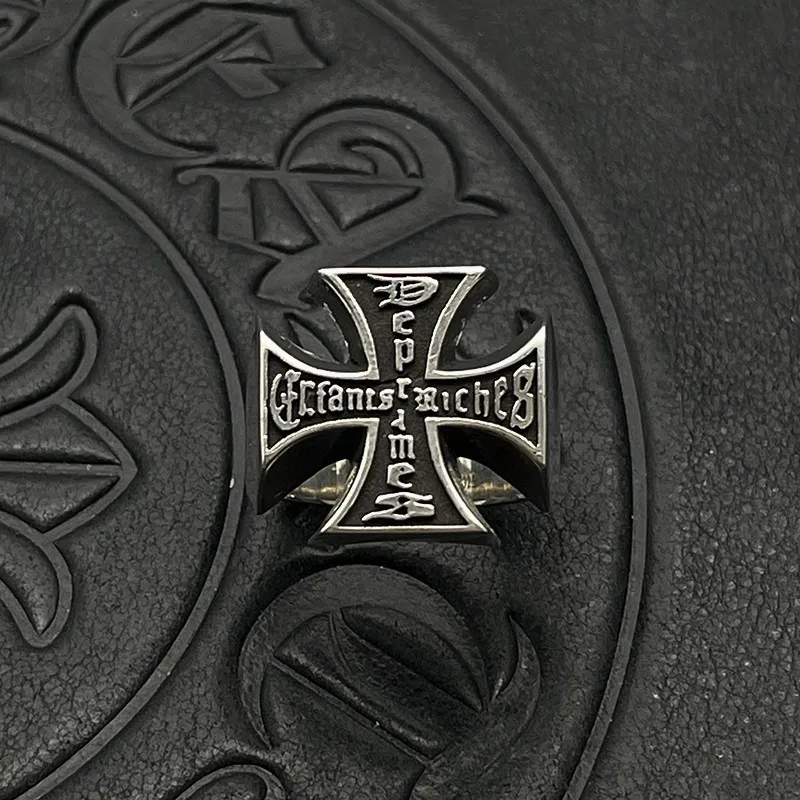 

S925 Pure Silver trendy ERD melancholy rich second generation cross ring men's medieval domineering seal ring