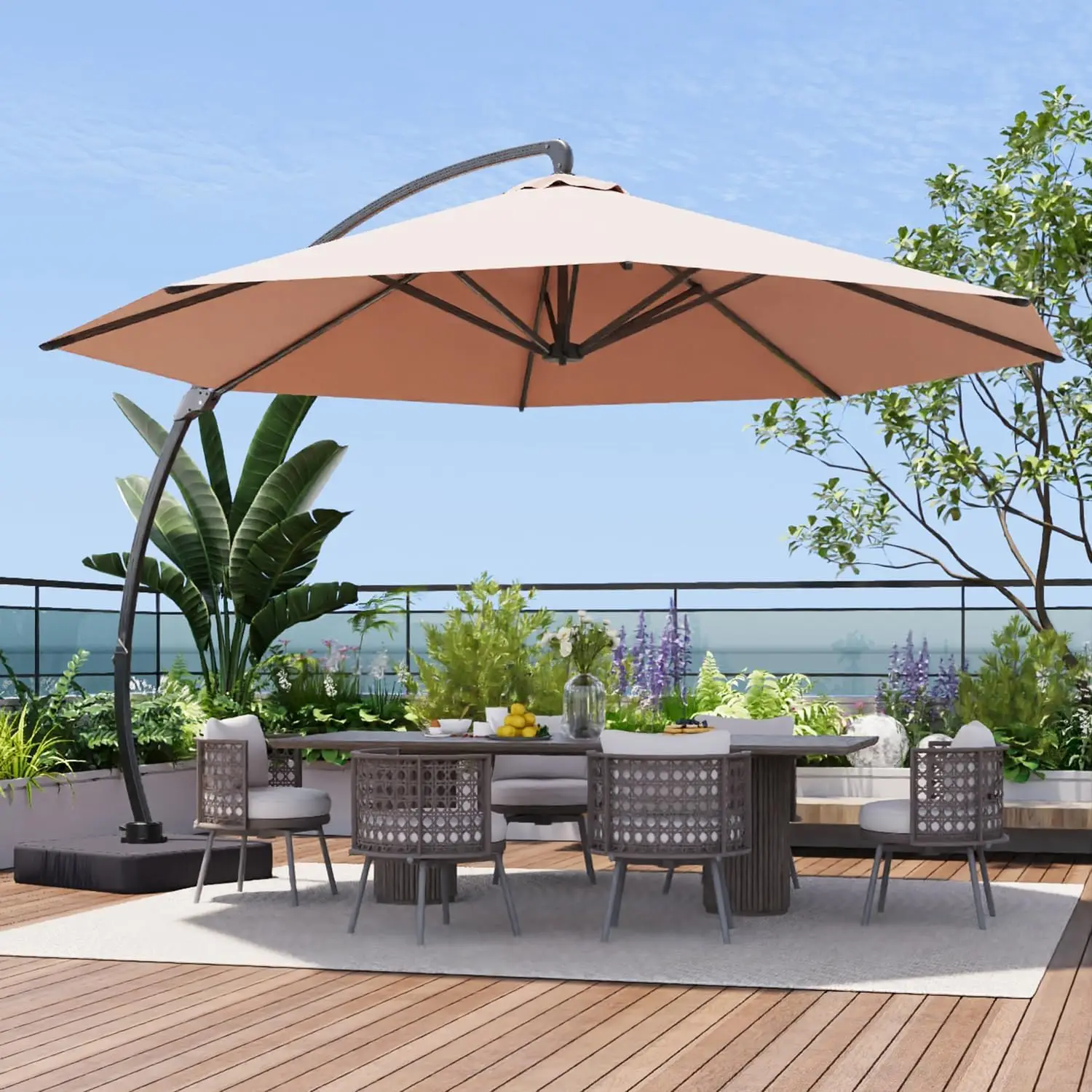 11 FT Cantilever Umbrella, Patio Large Aluminum Offset Umbrella Windproof with 360°Rotation, Heavy Duty Frame for