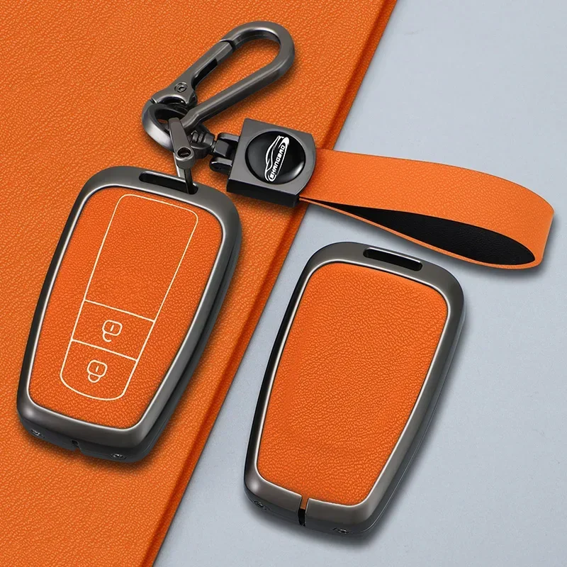 

Car Zinc Alloy Leather Key Cases Holder Cover Chain For Toyota Prado Land Cruiser Camry CHR RAV4 3/4Buttons Key Protecive Shell