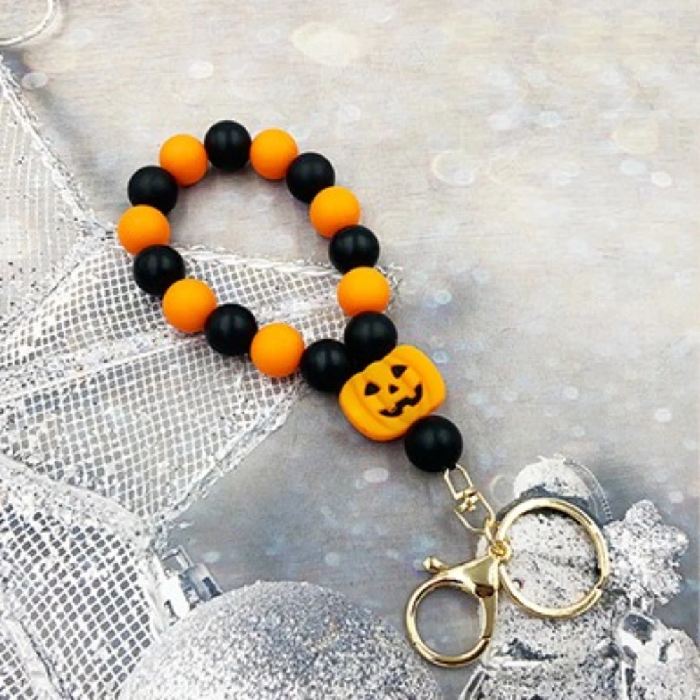 Pumpkin Luminous Ghost Keychain Silicone Anti-Loss Halloween Ghost Pendant Lobster Buckle Car Bag Decor Lanyard Wrist Strap