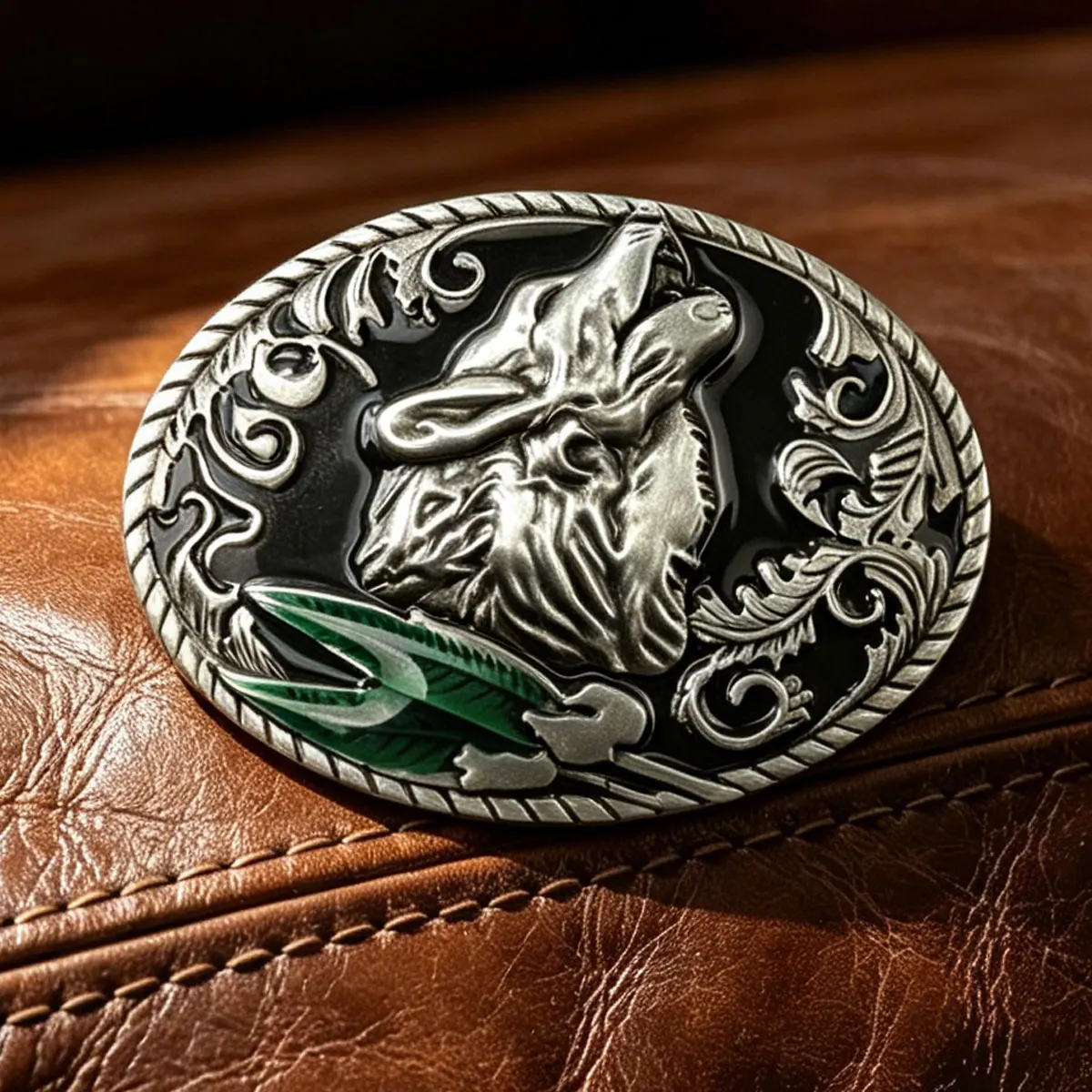 Retro Western Wolf Belt Buckle - Fashionable Leather Cowboy Accessory Classic Trend