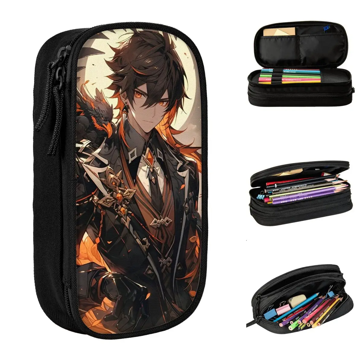 Lovely Genshin Impact Zhongli Pencil Cases Anime Game Cartoon Pencilcases Pen Holder Girl Boy Large Storage Bag Gifts Stationery