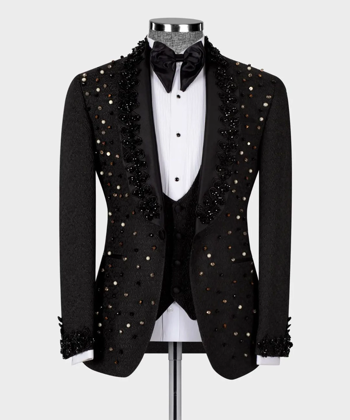 Homens Slim Fit Rhinestone Apliques Sobretudo, Ternos De Casamento, Blazer De Luxo, Jaqueta De Festa De Baile, Casaco Feito Sob Encomenda, Apenas