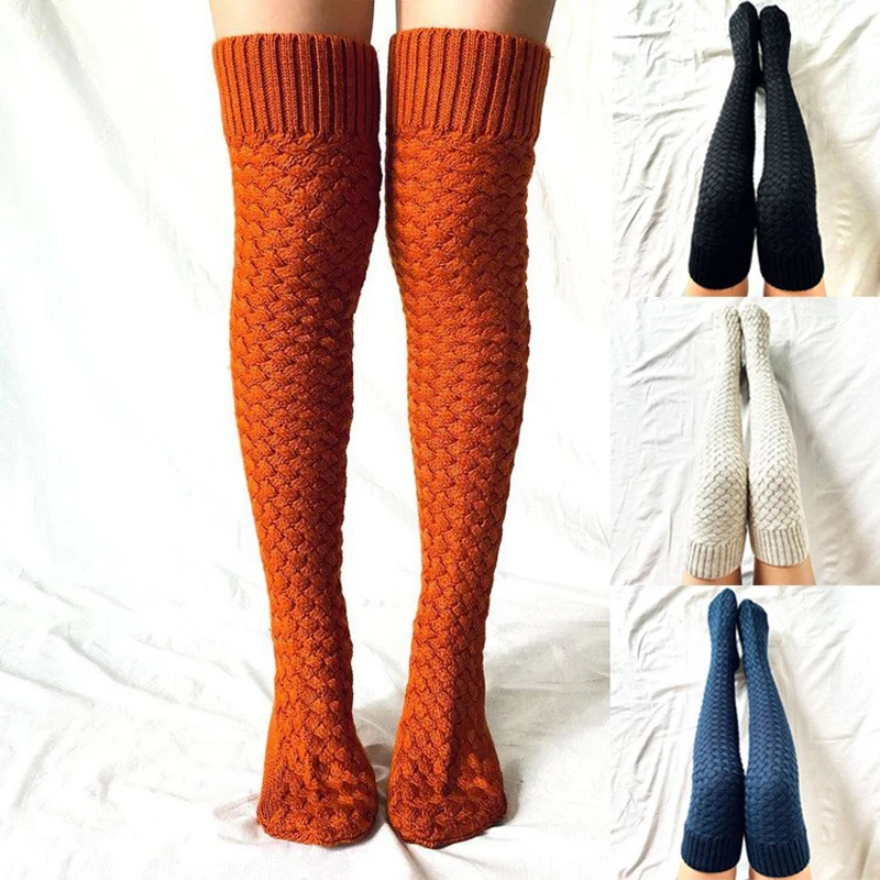 

New Styles Over Knee Knitted Stockings Women Autumn Winter Thick Knit Casual Warm Thigh High Socks Leg Warmers Female Wholesale