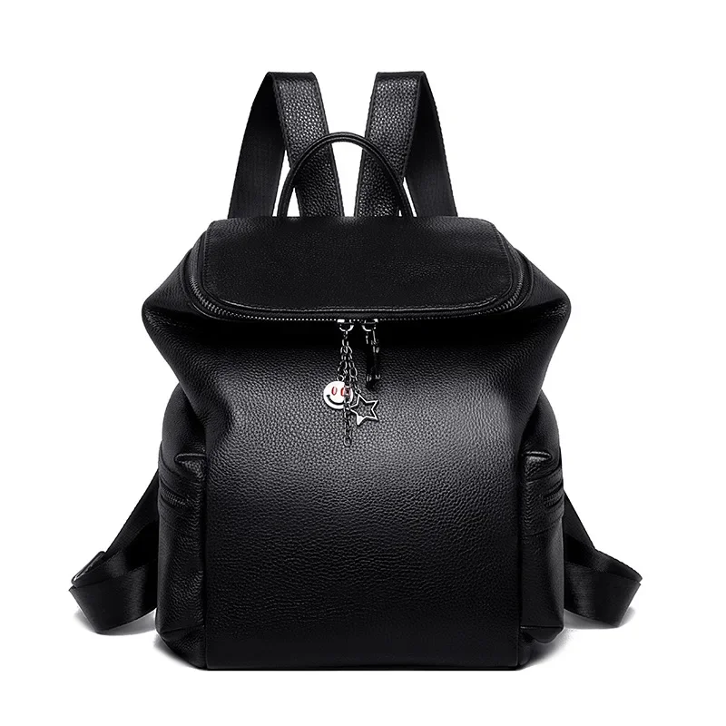 2024 New Fashion solid cow skin Leather Women Backpack High Quality Female Student Bag Girl Brand Casual cowhide Travel Bags