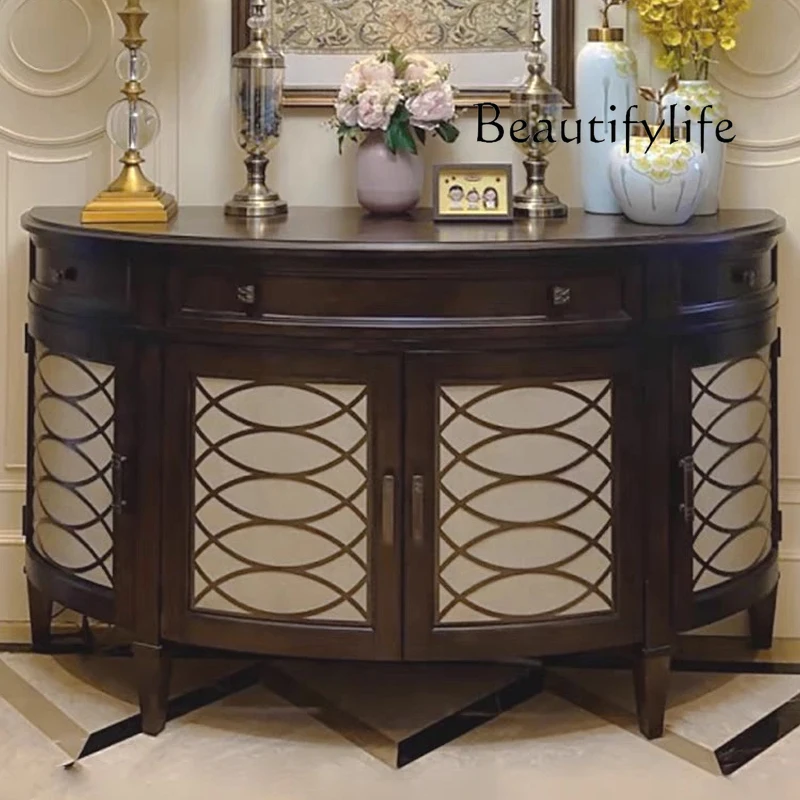 

American simple solid wood porch cabinet retro light luxury semi-round decorative corridor cabinet designer