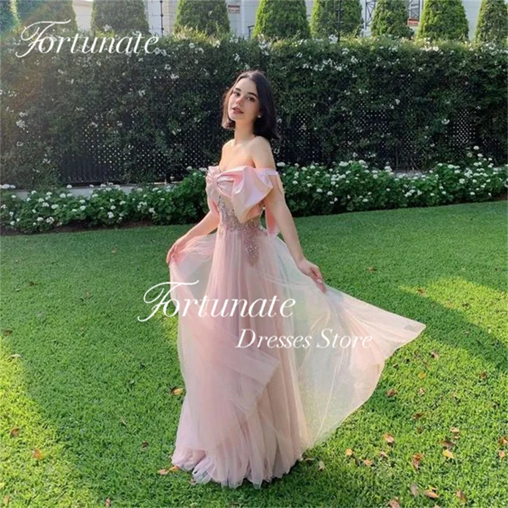 Customized Off The Shoulder Senior Prom Dress Off The Shoulder Tulle Garden Evening Party Gown Bead Bow Back Formal Occasion