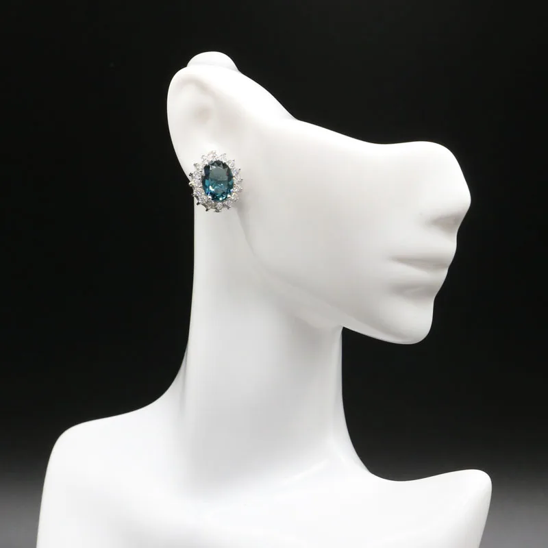 Buy 3 Get 1 Free 15x13mm Classic London Blue Topaz Green Emerald White CZ For Ladies Wedding Silver Earrings