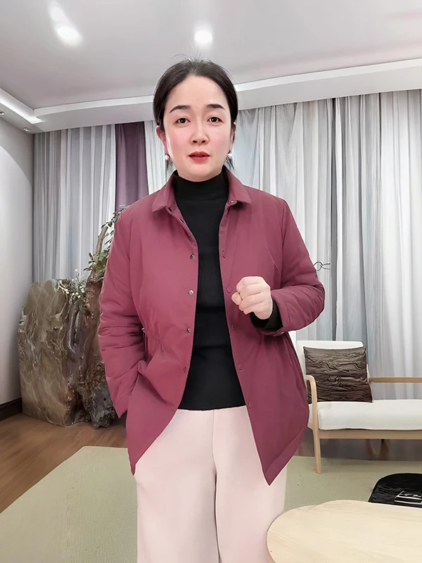 

Lightweight Cact Cotton Jaet for Women Turn-down Collar ort Sle Not Puffy Winter Coat Simple Sle Commute Faion