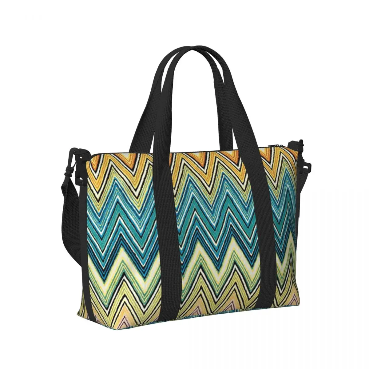 

Boho Chic Modern Zigzags Geometric Multicolor5 Beach Travel Bag Tote Bags for Gym Sport Women Shopping Duffle Shoulder Bag