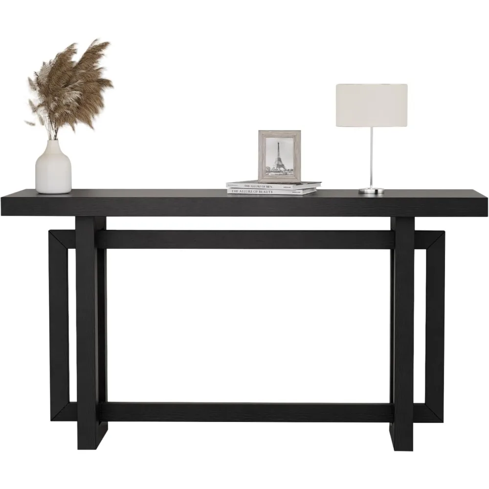 طاولة أريكة طويلة خلف الأريكة مقاس 59.05 بوصة لغرفة المعيشة، وطاولة وحدة تحكم في المزرعة مع مساحة تخزين، ومدخل ضيق