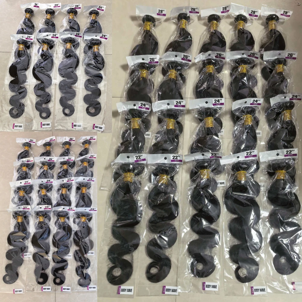Cabelo Humano Cru Brasileiro Ondulado (Body Wave) - Pacotes de 3 ou 4 Unidades, 28-30 Polegadas, Extensões de Cabelo Virgem Remy para Mulheres, para Costurar ou Aplicar com Trama Rápida