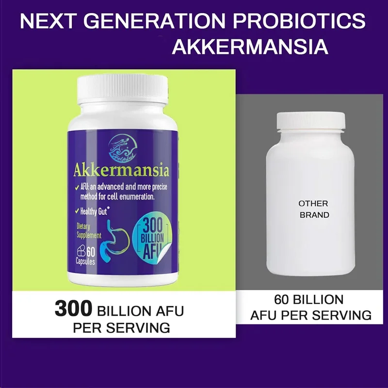 300 billion AFU Akkermansia Muciniphila live probiotic digestion, gut, immunity, and overall health, 60 capsules