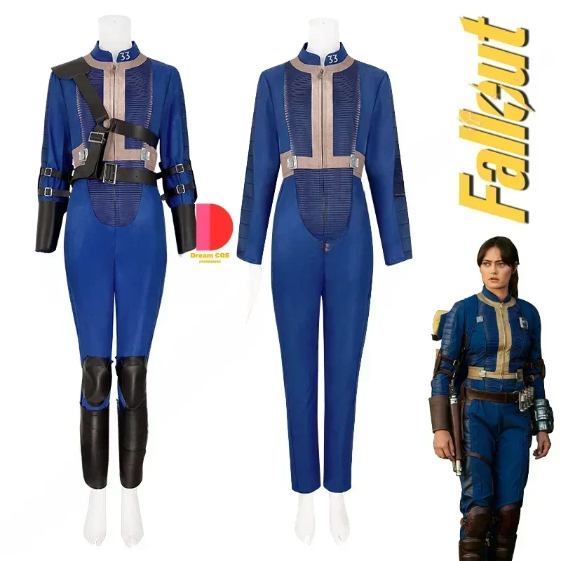 Mn1 outono cos out lucy cosplay traje vault 33 feminino masculino sobrevivente terno macacão uniforme prop crianças vestido de festa de halloween wo8/yg