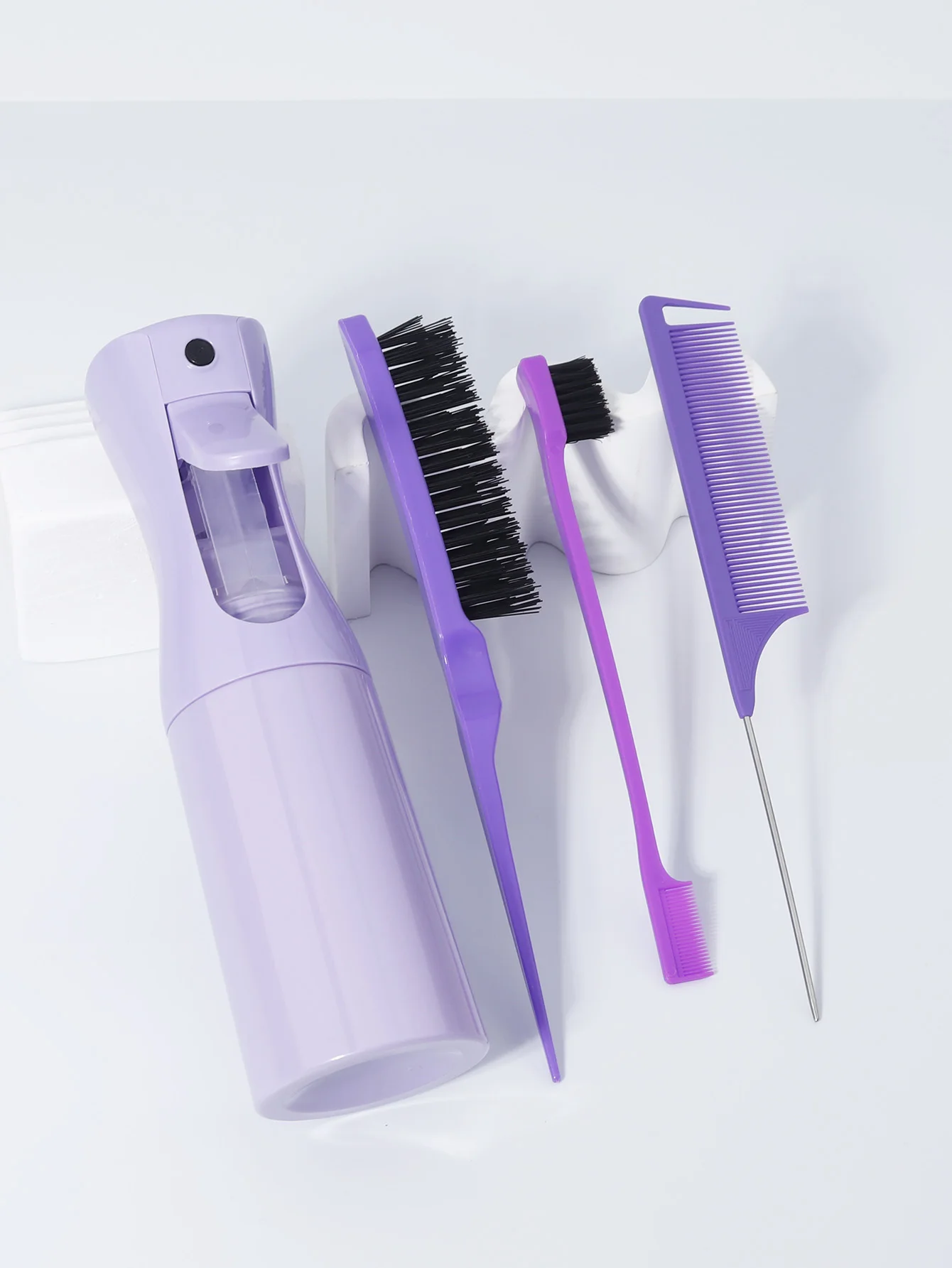 مشط ذيل مكون من 4 قطع، فرشاة تحكم في الشعر على الوجهين وزجاجة رذاذ الضغط، مجموعة أدوات تصفيف الشعر الخاصة بشعر مستعار حقيقي