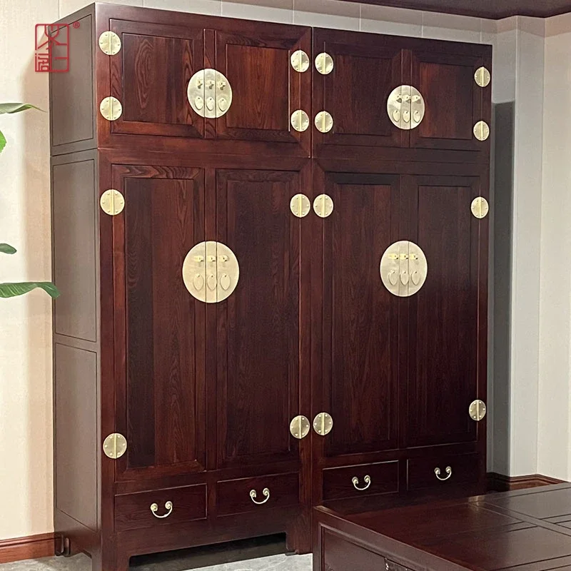 Chinese old elm wardrobe, antique code, household storage top box cabinet