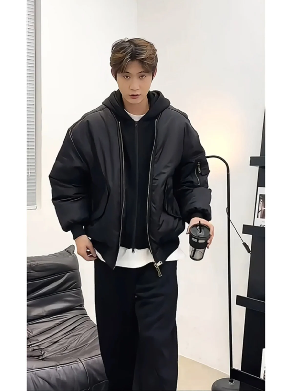 

Мужская зимняя куртка-бомбер с капюшоном, в стиле бейсбольной куртки, из хлопка, свободного кроя, с длинной молнией, повседневная, цветная