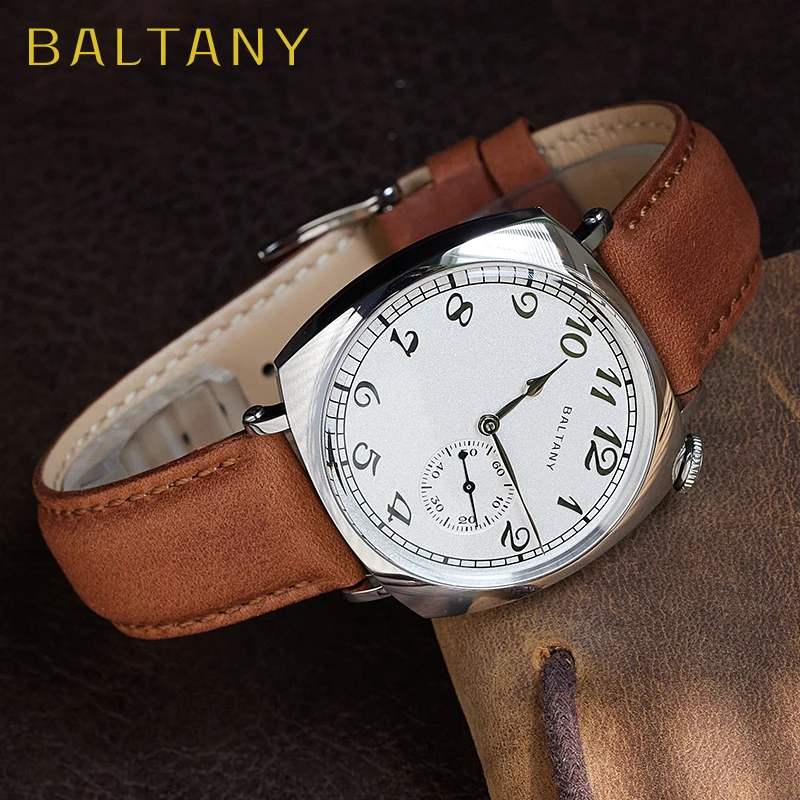 Baltany Dress Watches Man S4046 1921 Sub-Second Homage ST1701 Edelstahl klassische quadratische Gehäuse Vintage mechanische Uhr