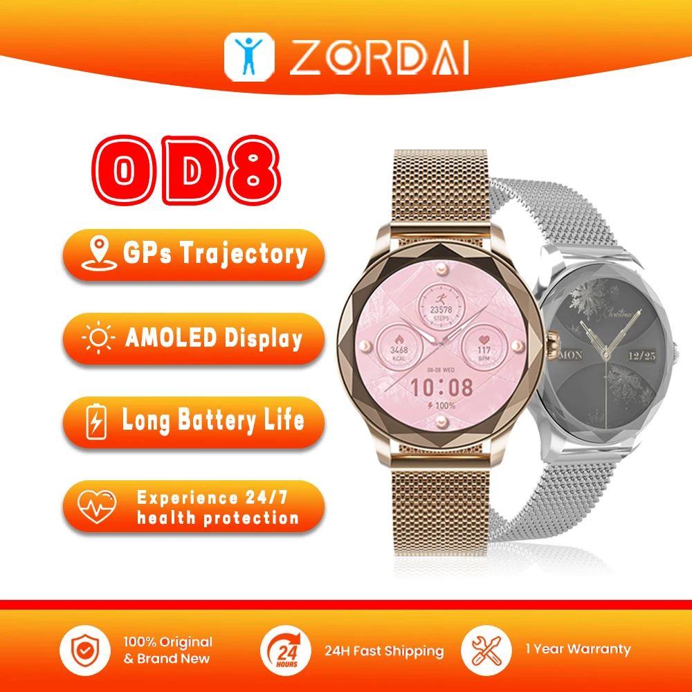 Zordai OD8 Sport Smart Watch Women Bluetooth Call Smartwatch IP68 Waterproof Fitness Tracker Health Monitoring for IOS Android