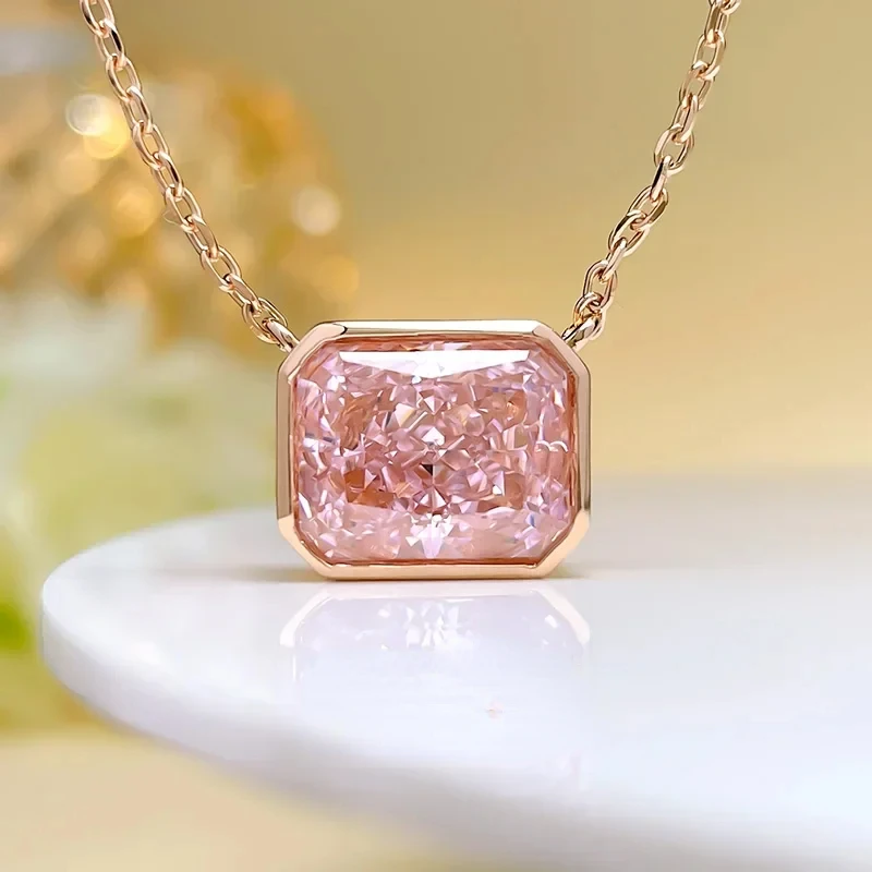 Desire Sterling Silver Necklace Fragrant Style Versatile Yellow Diamond Pendant Elegant Female Ornament Pink INS. Simple