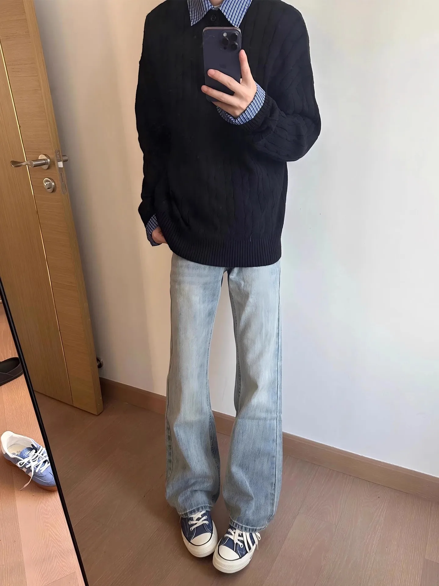 

Bcare Vintage Waed Blue Men's Slim Fit Straight Leg Jeans High Street Sle Autumn Wear Comfortable Straight Tube Pants