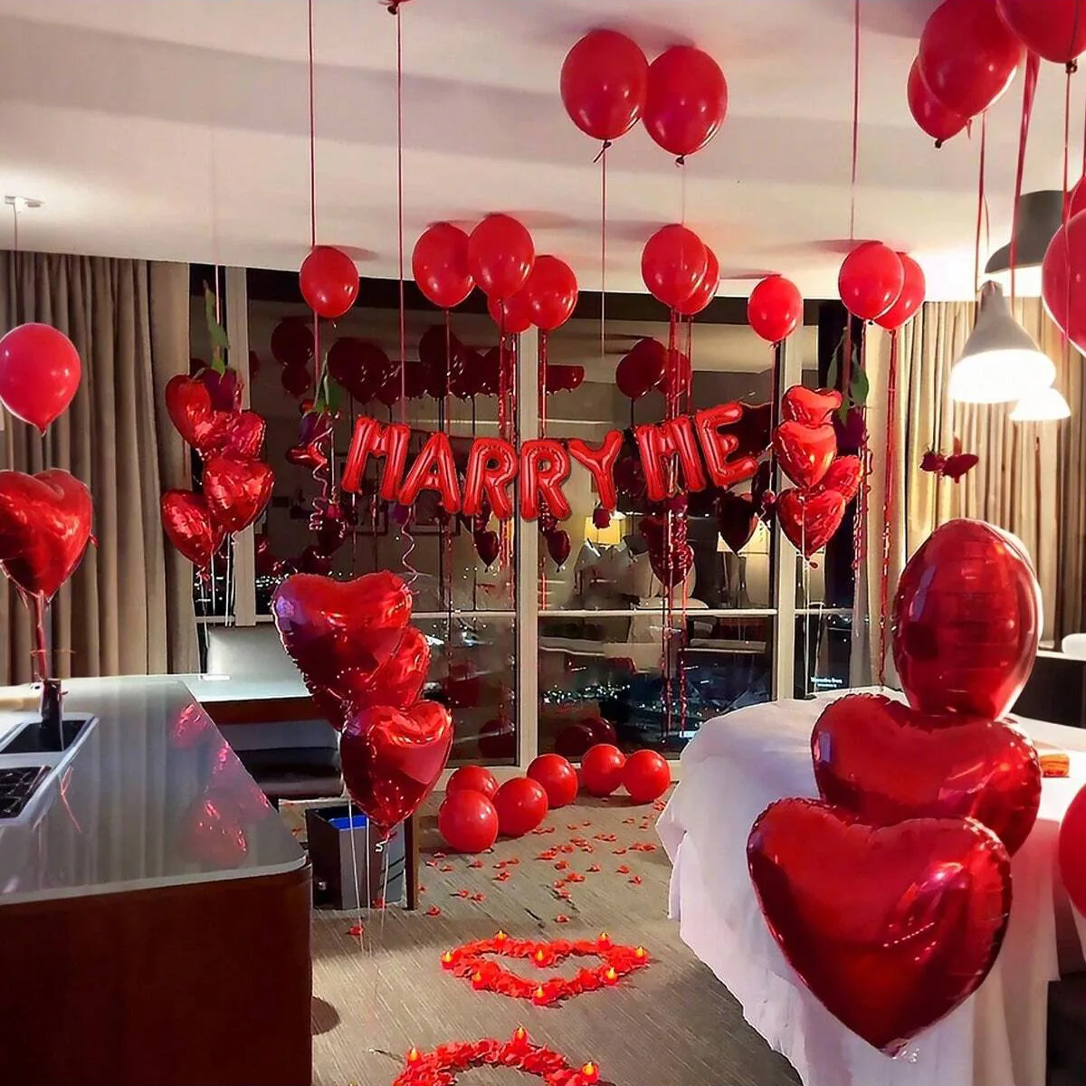 MARRY ME balloon and heart-shaped balloon set, decorating ba
