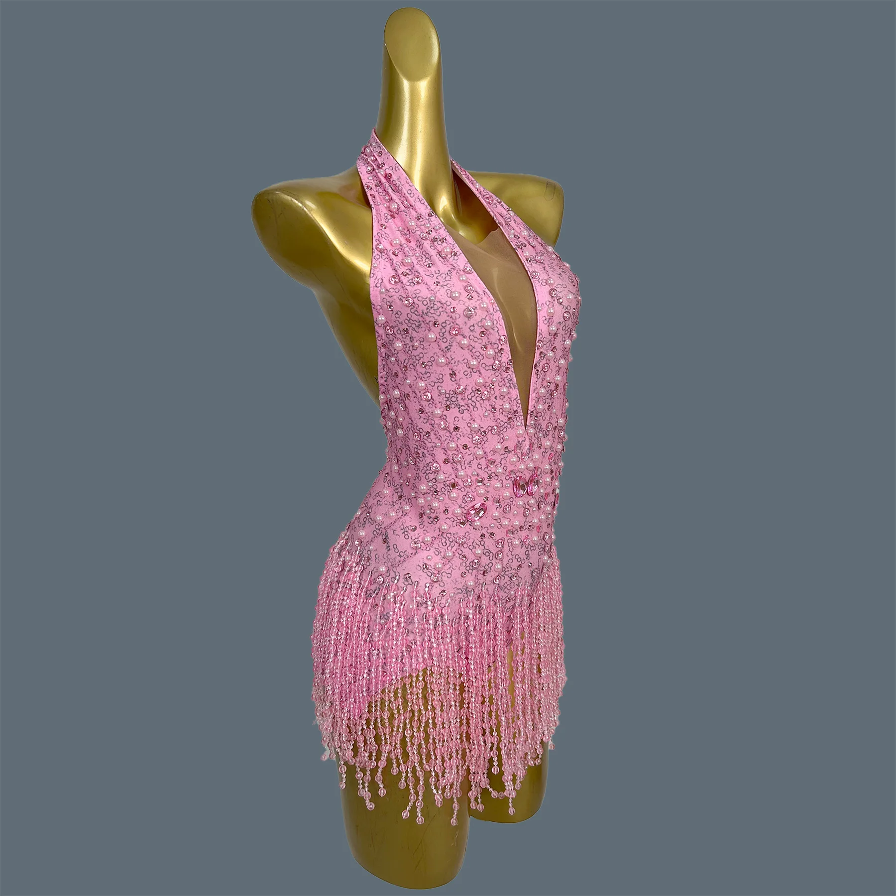 Strój sceniczny do klubu, z błyszczącymi kryształami, perłami, frędzlami, głęboki dekolt w serek, odkryte plecy, seksowny kombinezon do tańca, trykot, Bingzhui