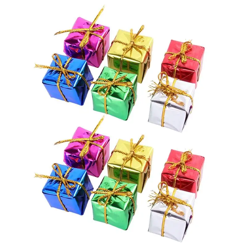 72pcs Mini Gift Boxes Xmas Tree Hanging Pendants Colorful Square Foam Box Ornaments Christmas New Year Party Decors Wholesale