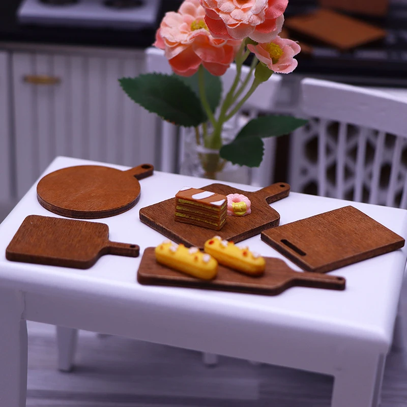 5Pcs/set Doll House Miniature Wooden Cutting Board/tray Mini Furniture Model Set DIY Dolls House Decor Shooting Scene Props