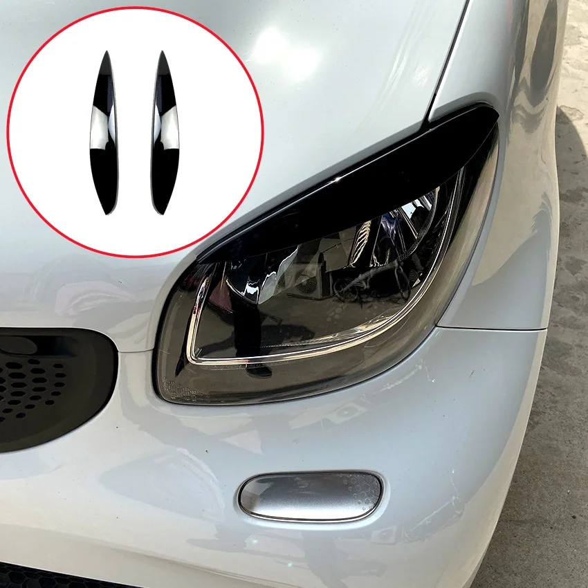 2pcs 2014 To 2026 For Benz Smart 453 Car Headlight Headlamp Eyebrow Eyelid Cover Trim Sticker ABS Gloss Black Carbon Fiber