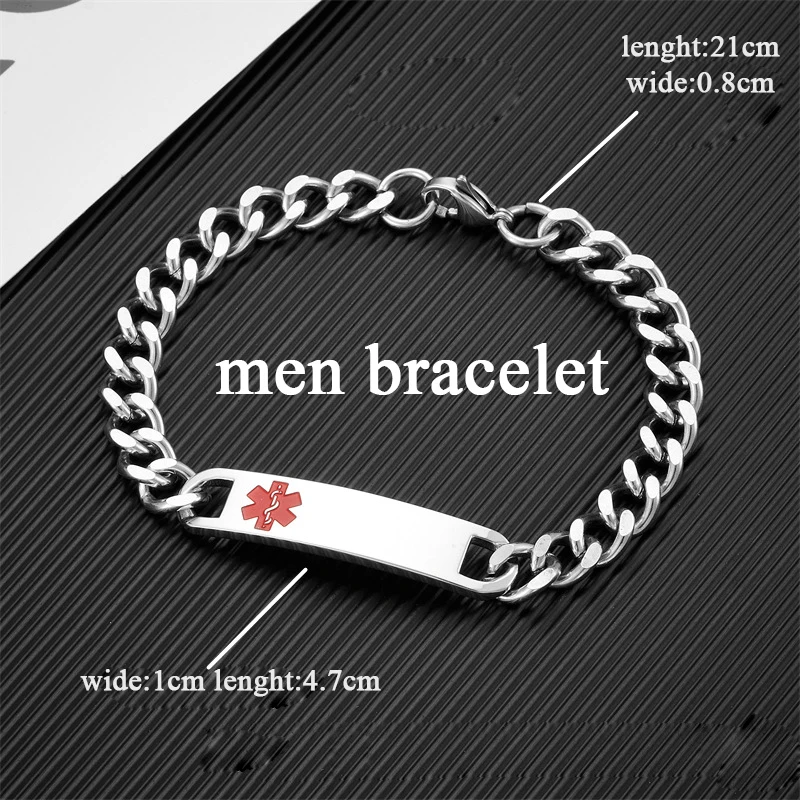 Punk SOS Medical Custom Text braccialetti in acciaio inossidabile per le donne l\'asta dell\'emblema del serpente di Asclepius bracciali da uomo