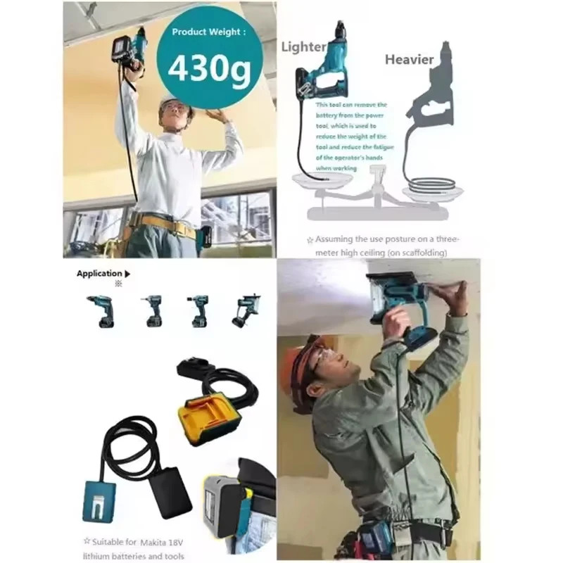 Przedłużacz akumulatora ZWINCKY, reduktor wagi narzędzi, kompatybilny z akumulatorami litowymi 18V Makita/Bosch/Milwaukee/DeWaltt i narzędziami. — zdjęcie produktu 4