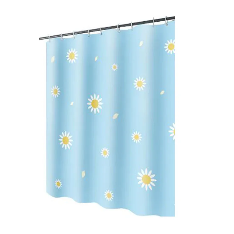 Modern Simplicity Style Chrysanthemum Flower Pattern Shower Curtain Thicken Waterproof Mildew-Proof Bath Curtain Bathroom Decor