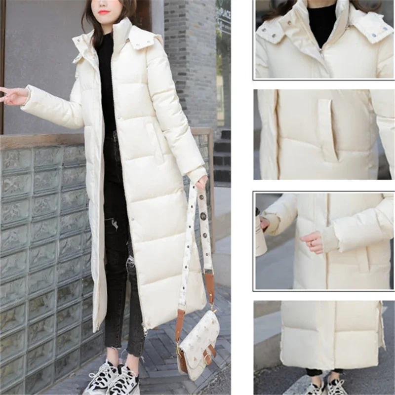 New Loose Cotton Padded Chaqueta Winter Hooded Long Parkas Women Down Cotton Snow Wear Overcoat Thicken Warm Side Split Jackets