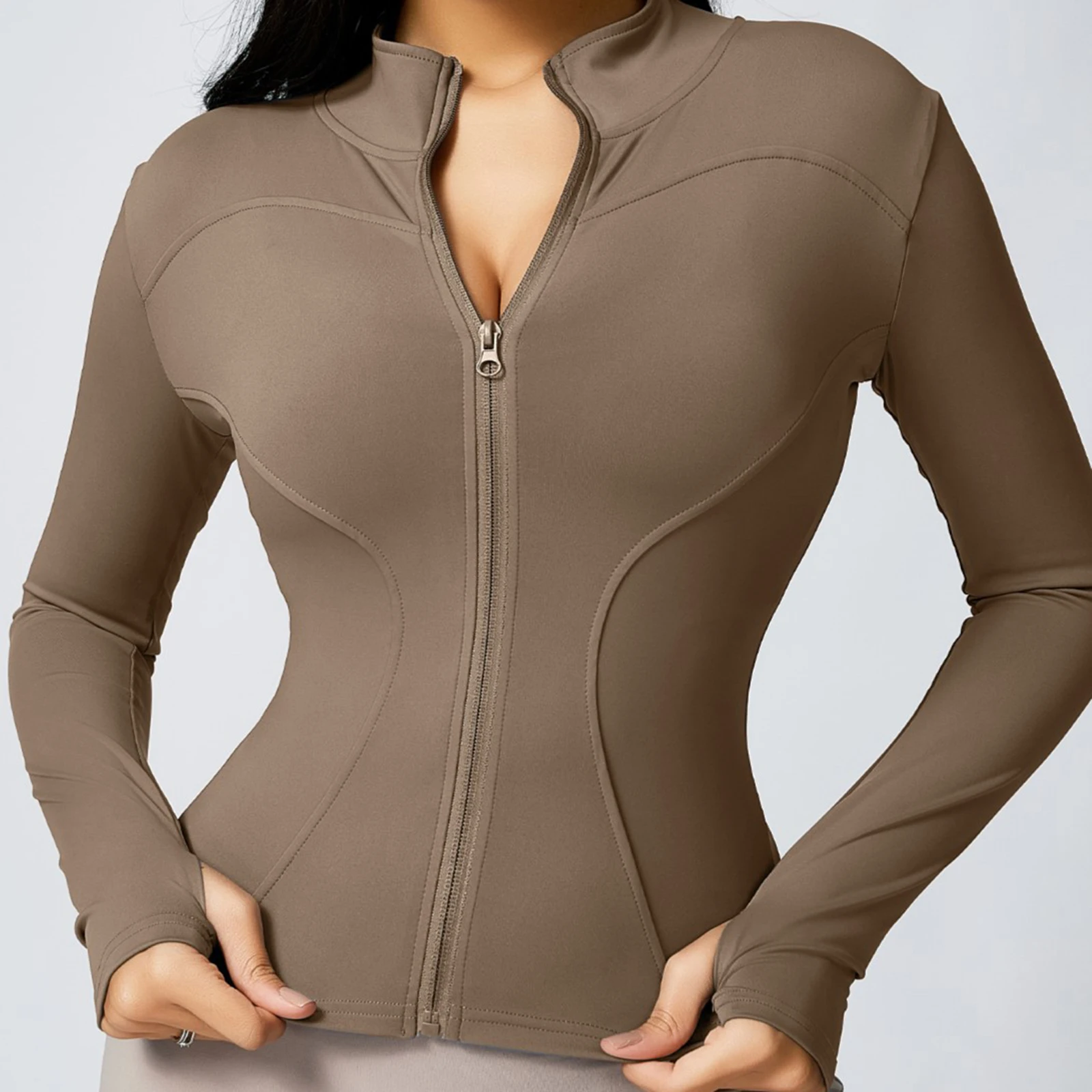 New Yoga Coat Women Short Sports Workout Jacket Solid Color Quick Dry Lightweight Zip Up Fitness Athletic Slim Fit Tops image 5