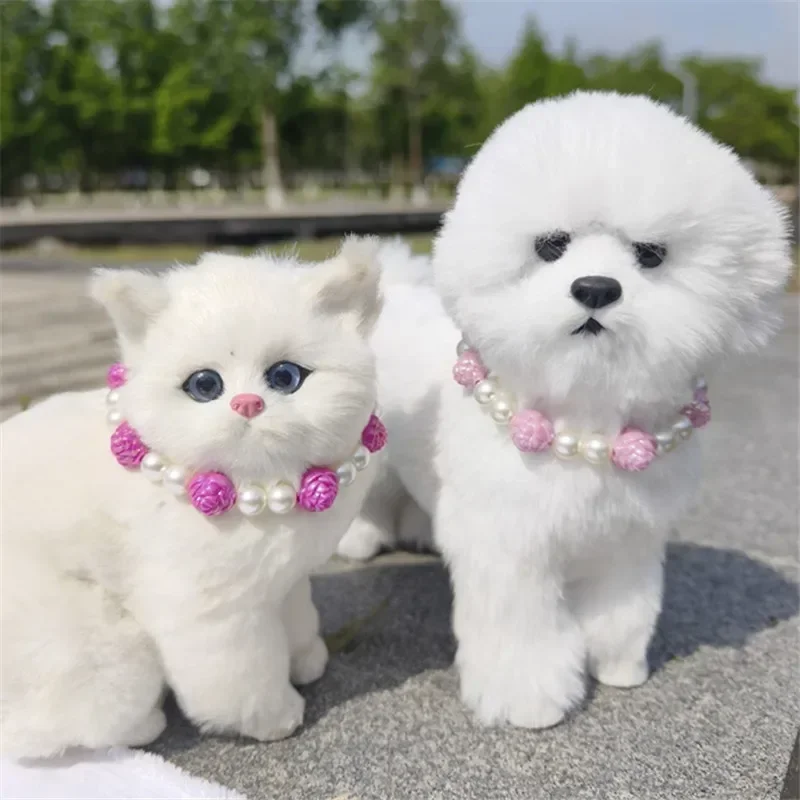 1pc Fashion Yangmei Bead Pet Collar High-grade Princess Gathering Necklace Adjustable Neck Size for Puppy Cat Dog Supplies