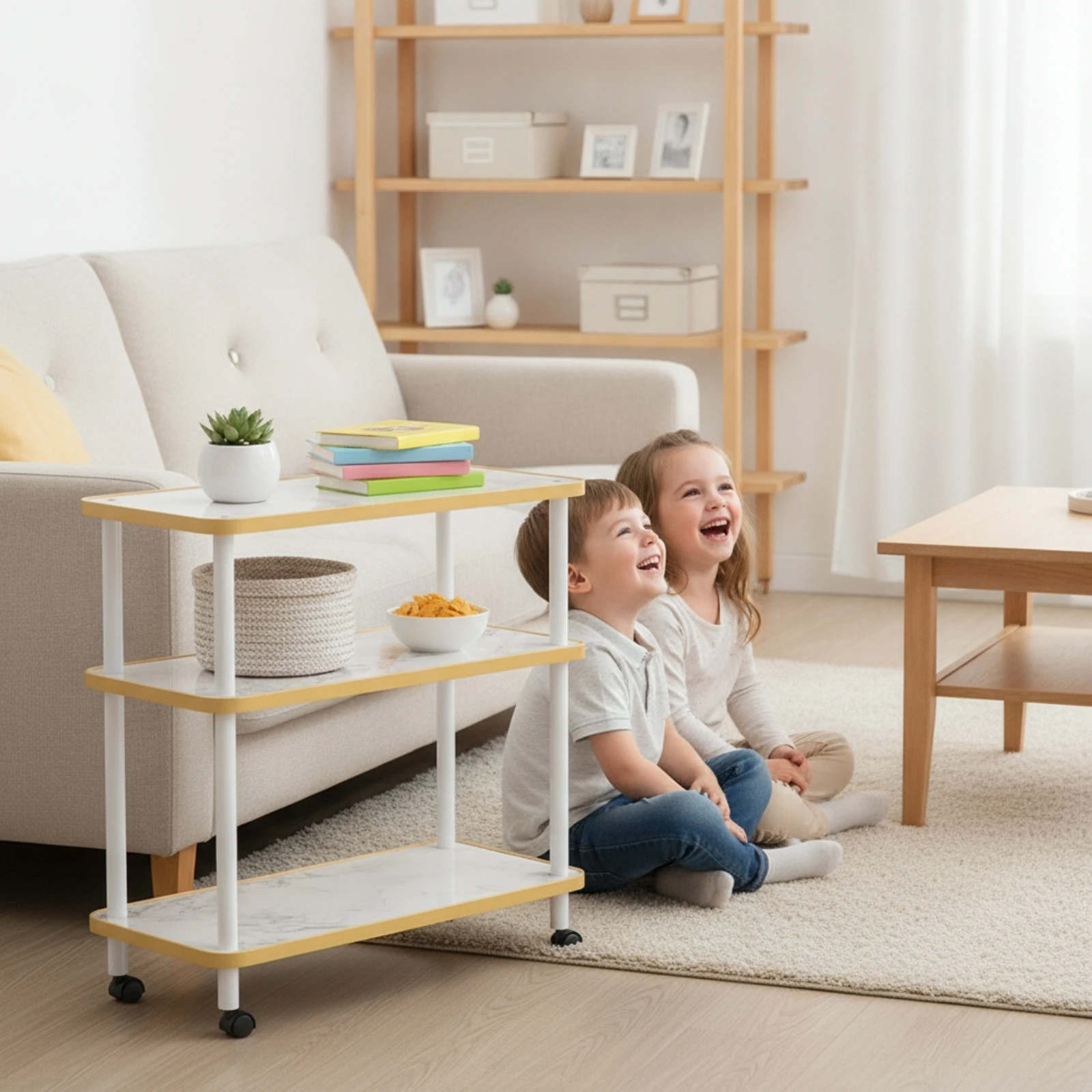 Rolling Storage Rack Versatile 3-Tier Utility Cart Slim Bar Cart with Wheels Compact Stand Space-Saving for Living Room