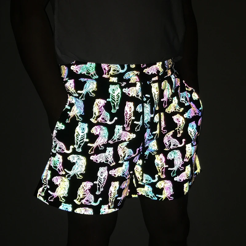 2025 new summer colorful tiger reflective men's sports summer vacation clothes  harajuku loose technology men's clothing