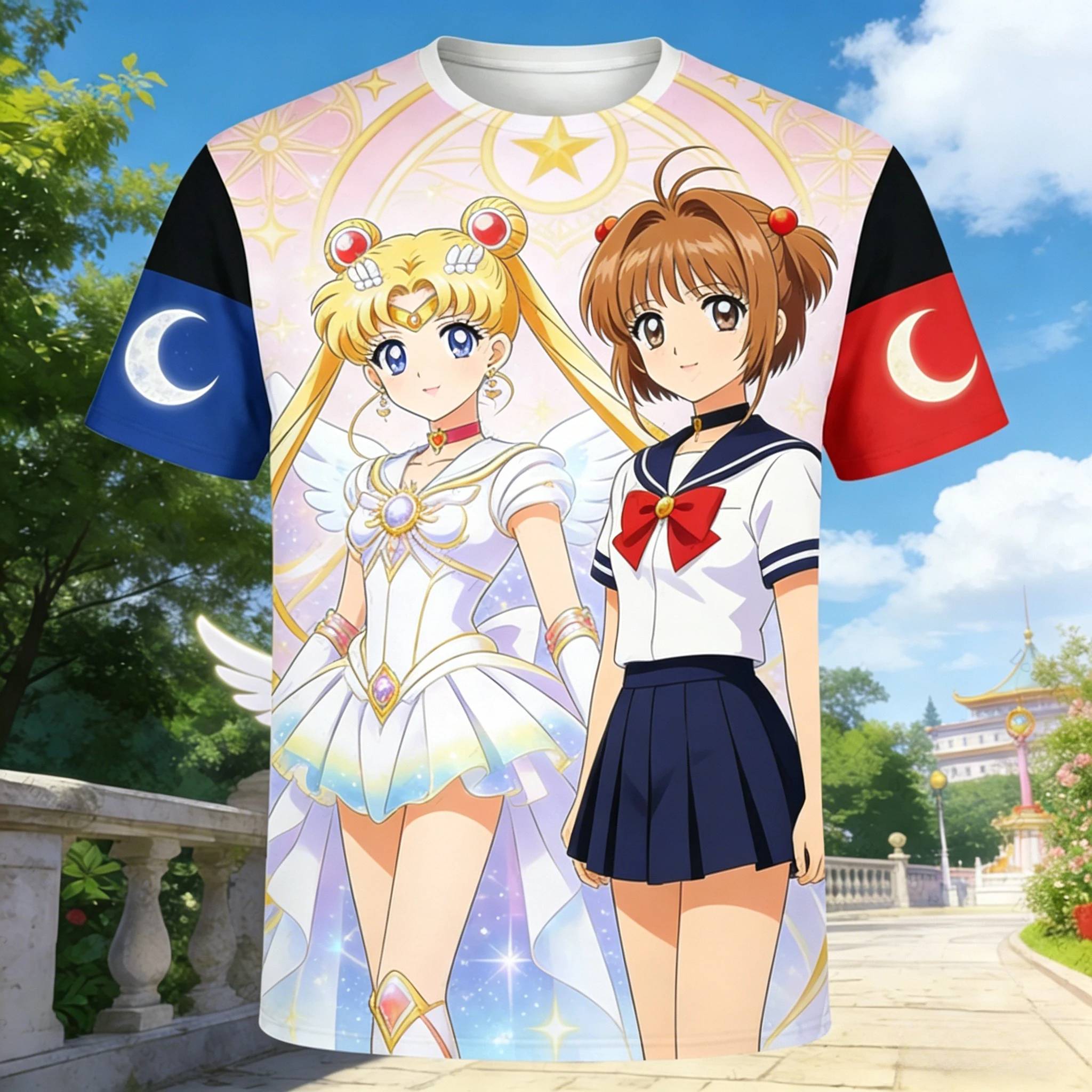 2026 Summer Sailor Moon Retro Cosplay T-shirt Men's Oversized 3D Printed Short-sleeved Family Unisex Children's Sports Shirt